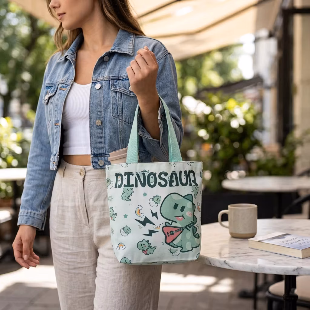 Cartoon Animal Canvas Lunch Bag Portable Bento Lunch Box Tote Bag Women Kids Reusable Food Container Bag Student Storage Handbag
