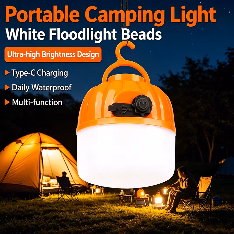 Mini Portable Led Pumpkin Bulb 6500K Rechargeable Eye-protecting Light Strip Hook Tent Light Outdoor Emergency Lighting Lamp