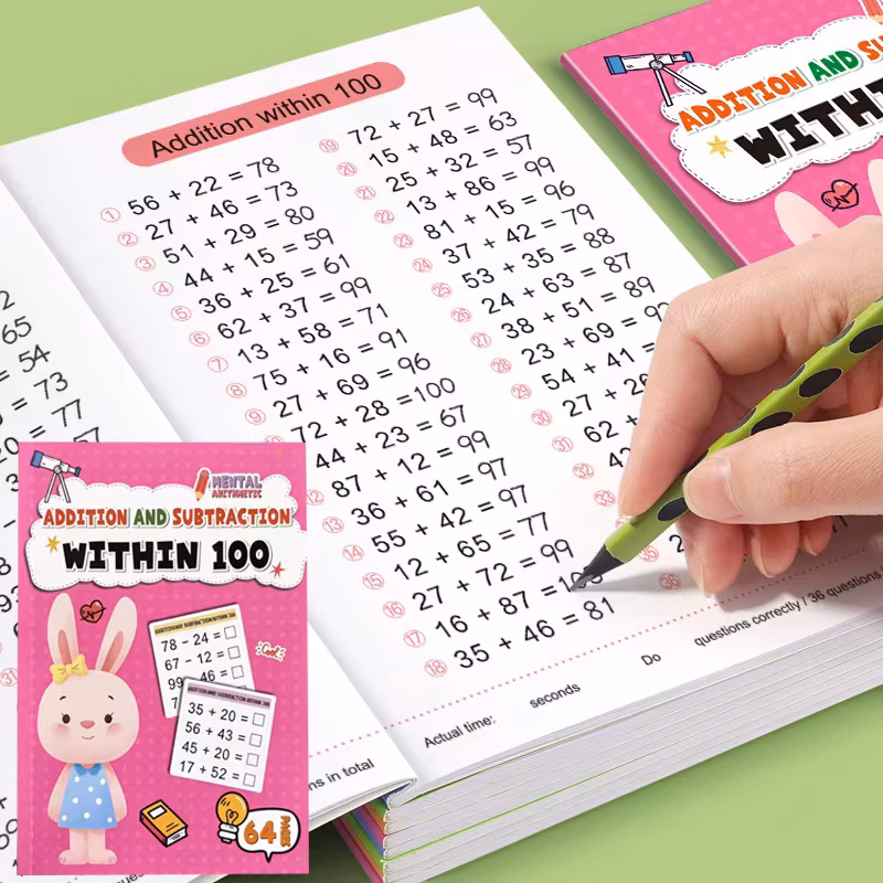 64 Pages Mathematics Specialized Training, Oral Calculation Book, Math Addition and Subtraction Exercise Book Within 10-100