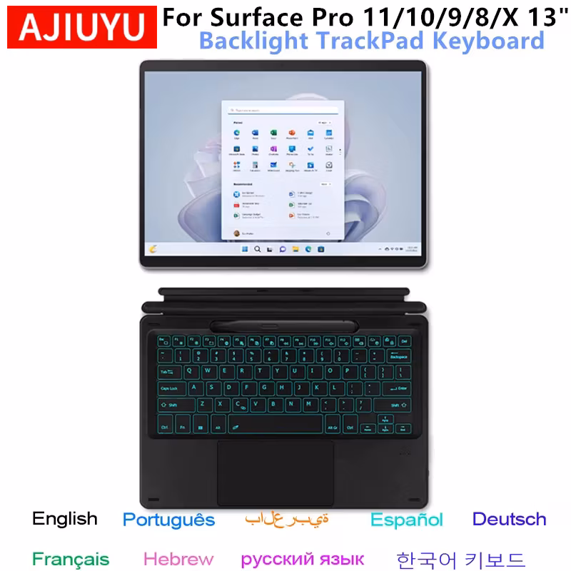 Bluetooth Keyboard For Microsoft Surface Pro 11 10 9 8 X Wireless TouchPad Backlit Keyboard for Surface Pro11 Pro10 Pro9/8