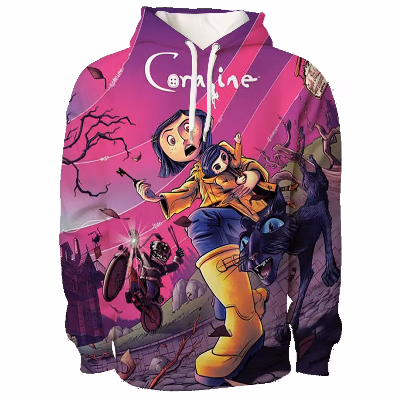 Coraline Cartoon Film Pattern Clothing Harajuku Adult Fashion Casual Hoodied Teen O Neck Hoodies Y2k Autumn Winter Sweatshirt