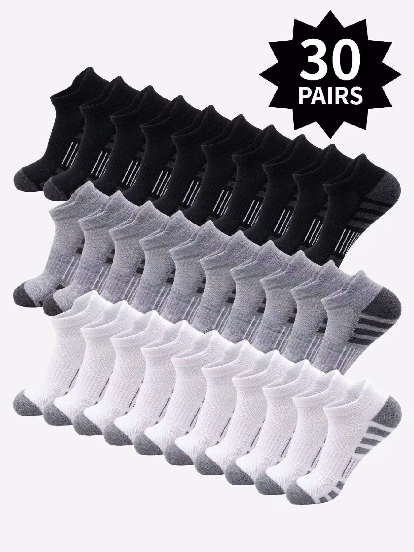 15/30 Pairs Men's Ankle Socks Set Soft Breathable Fabric Sporty Short Socks Solid Striped Minimalist Casual Everyday Wear Multi-Pair Sock Pack Spring Summer All-Season