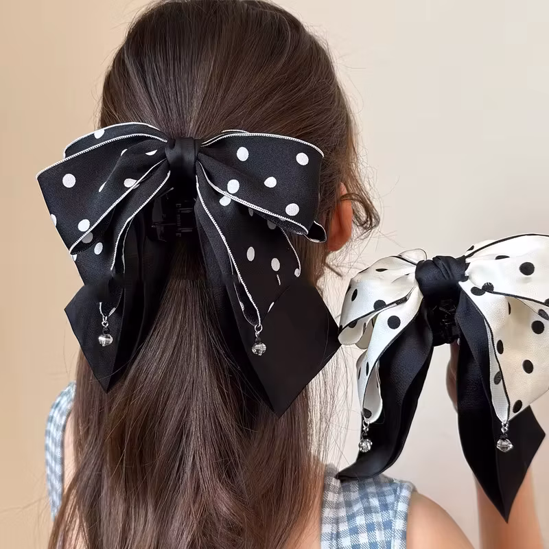 1/2pcs Fabric Polka Dot Big Bow Hair Clip Claw for Woman Elegant Daily Wear Hair Clamp Fashion Girl Hair Accessories