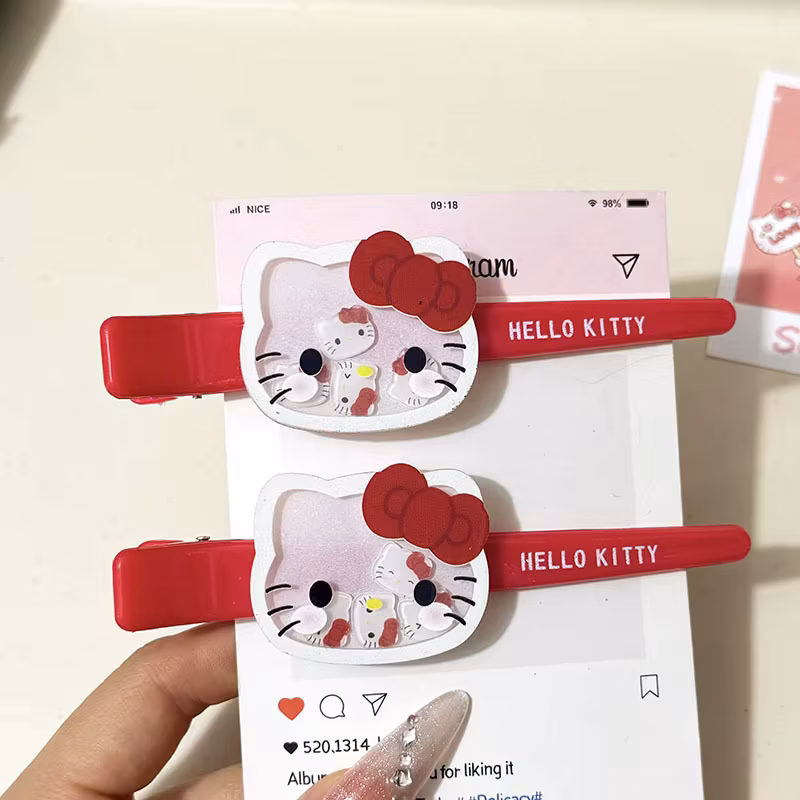 Hello Kitty Hair Clip Shaker Bangs Pin Cartoon Student Side Clip Headwear Ornament Gift Girls Fans Kawaii Accessory Red Bow
