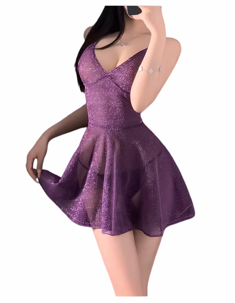 Sexy Pure Desire Erotic Lingerie Girl Dress Nightclub Shiny Nightdress Female Uniform Temptation Suit