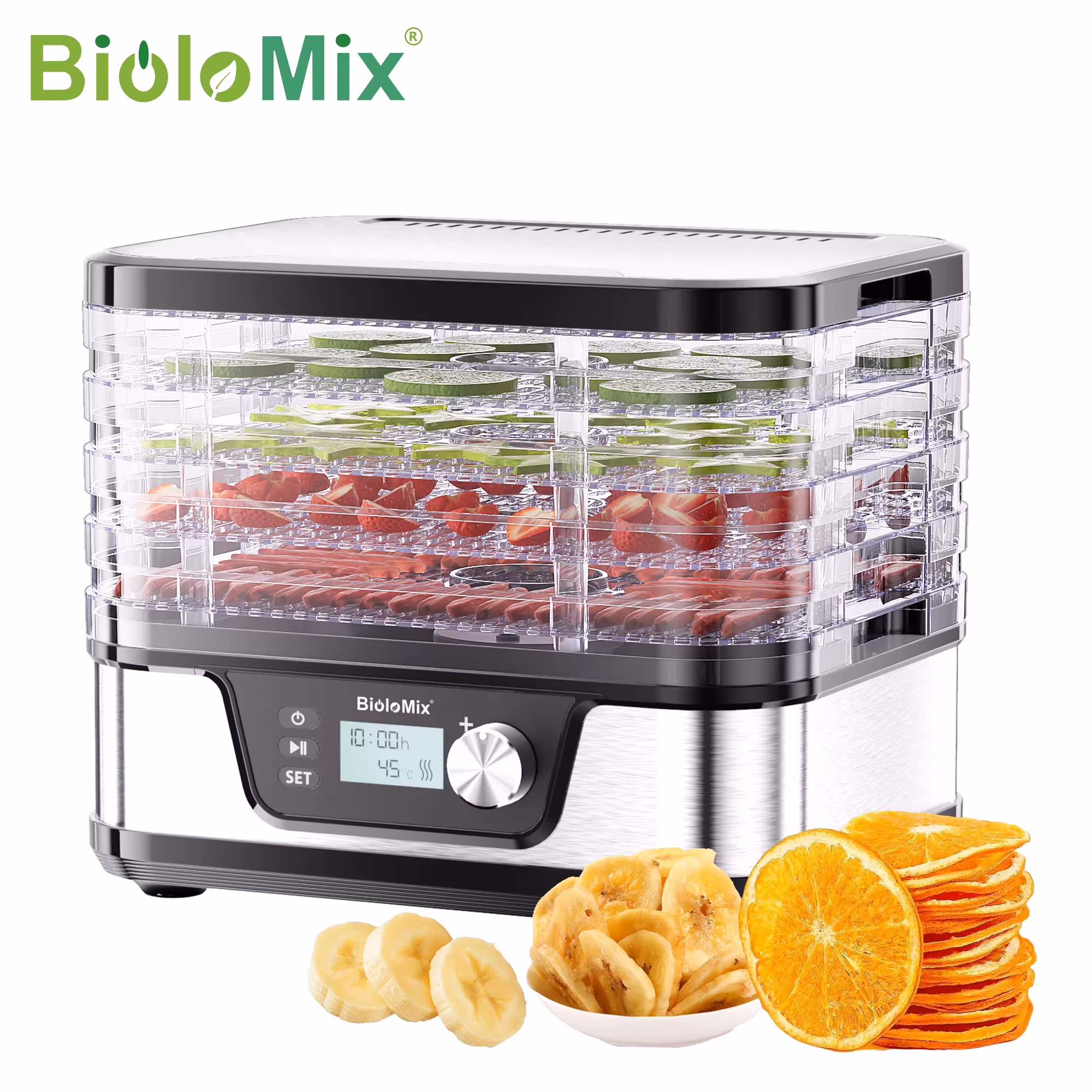 BioloMix 10L Bpa-Free 5-Trays Food Dehydrator Dryer with Digital Timer & Temperature Control for Fruits Vegetables Meat Jerky