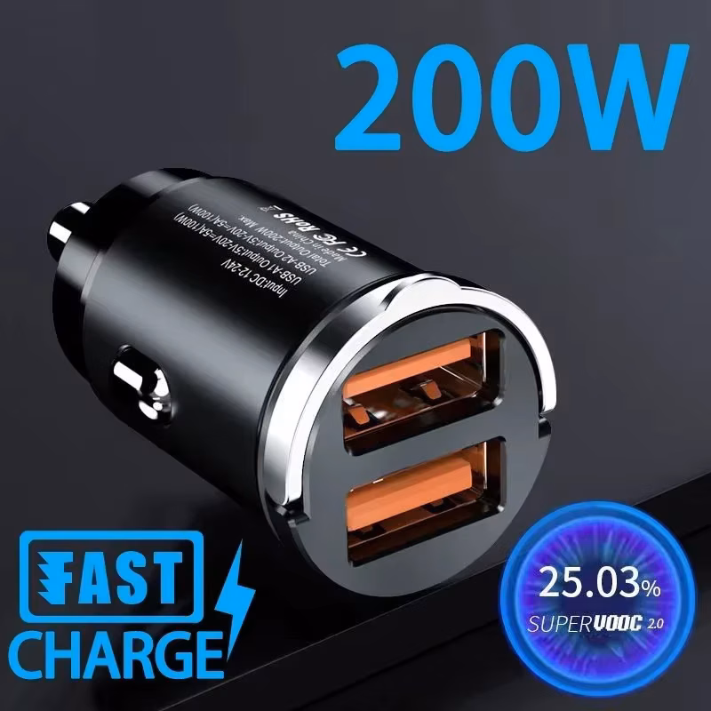100/200W 5A 2 Ports Alloy Material Invisible Mini Car Charger Charging QC30 Cigarette Lighter Flash Charge for Phones