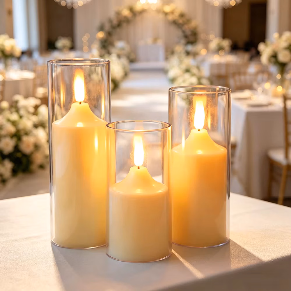 3pcs/ Set Led Flameless Flickering Candles, Led Pillar Candles Lights Battery Operated Plastic Candles Lamp Electric Candles