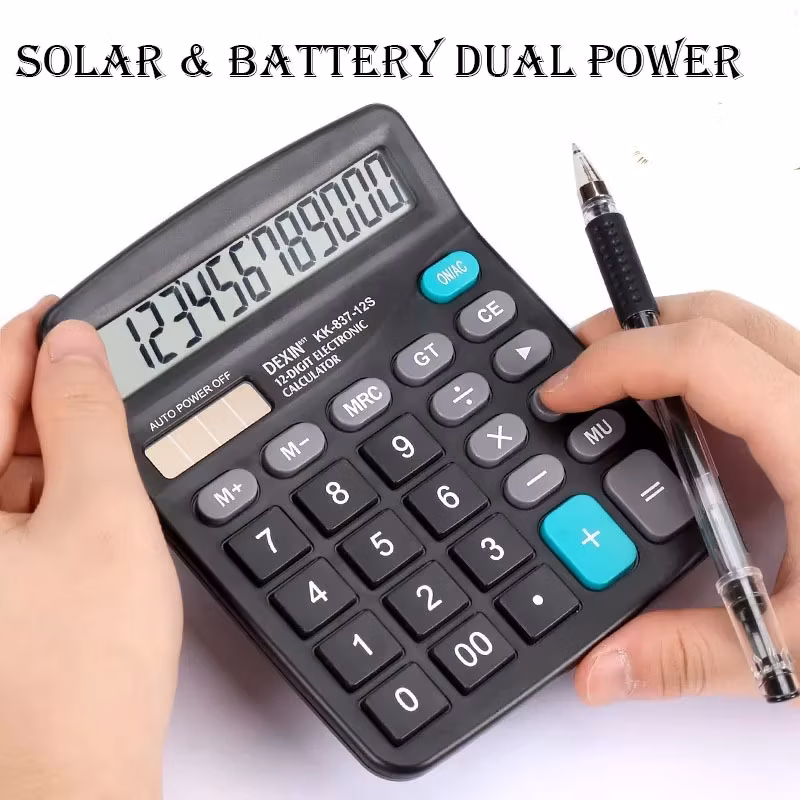 12-Digit Large Lcd Display Calculator Standard Function Calculator with Solar & Battery Dual Power for Home Basic Desktop Office
