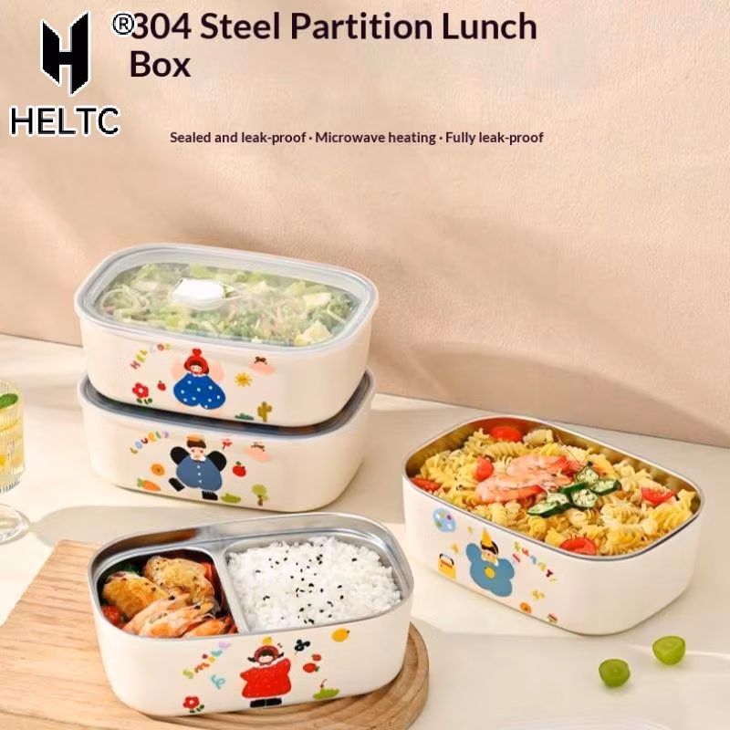 1Pcs Cartoon Pattern Heat Preservation Lunch Box Microwaveable Stainless Steel Partitioned Lunch Box For Student Office Use
