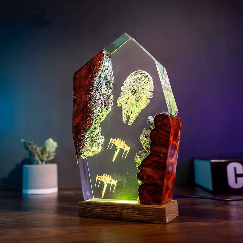Table Resin Lamp Universe War Sence Colors Night Light Customized Spaceship Figure Creative Art Desktop Home Decor Usb Charge