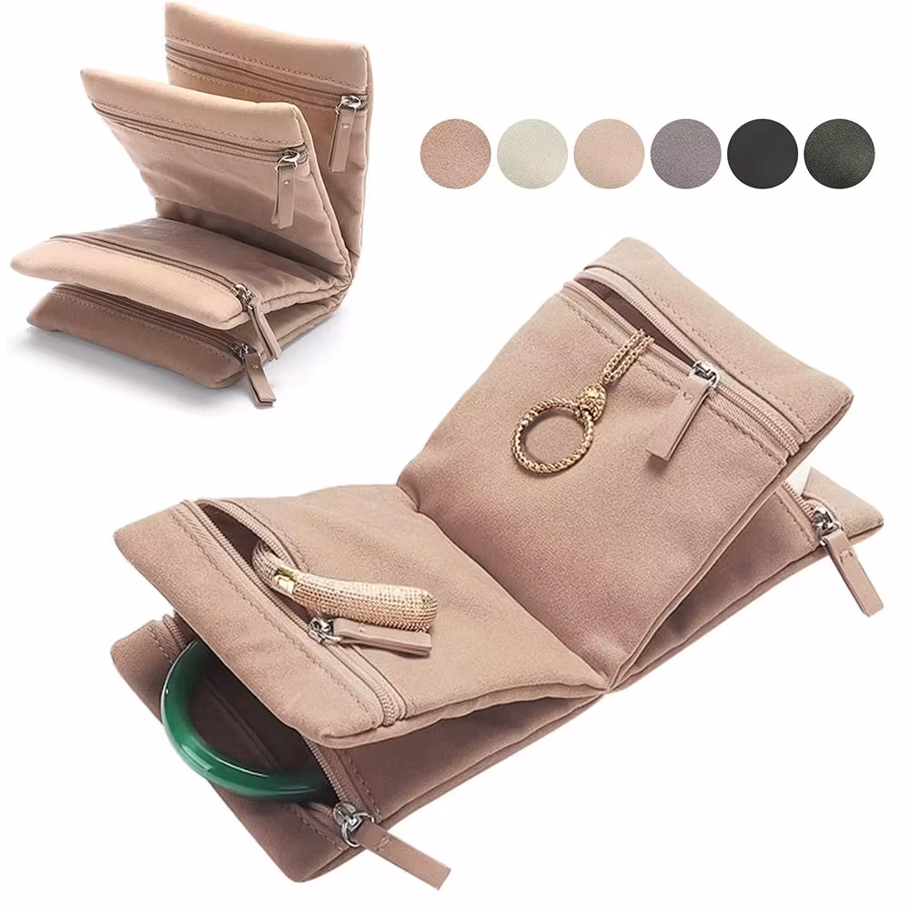 Velvet Jewelry Organizer Book Design Foldable Jewelry Storage Book Portable with zipper Storage Bag for Rings/Necklace/Earrings