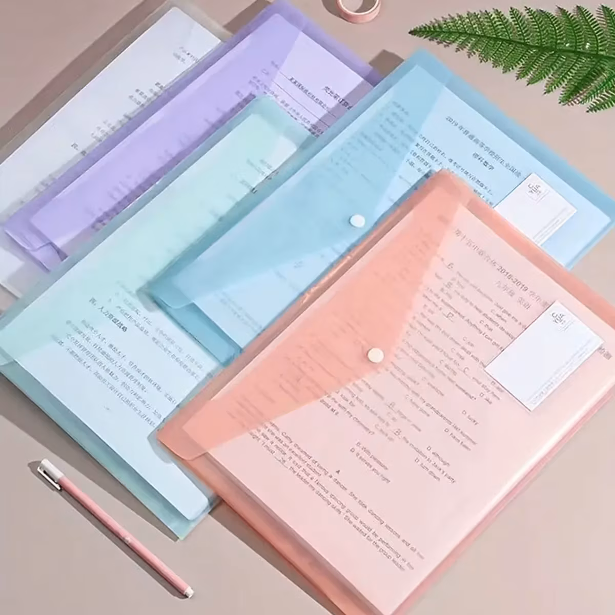A4 Transparent File Bag Folder Plastic Envelopes Clear File Folders Document Organizers With Snap Button School Office Supplies