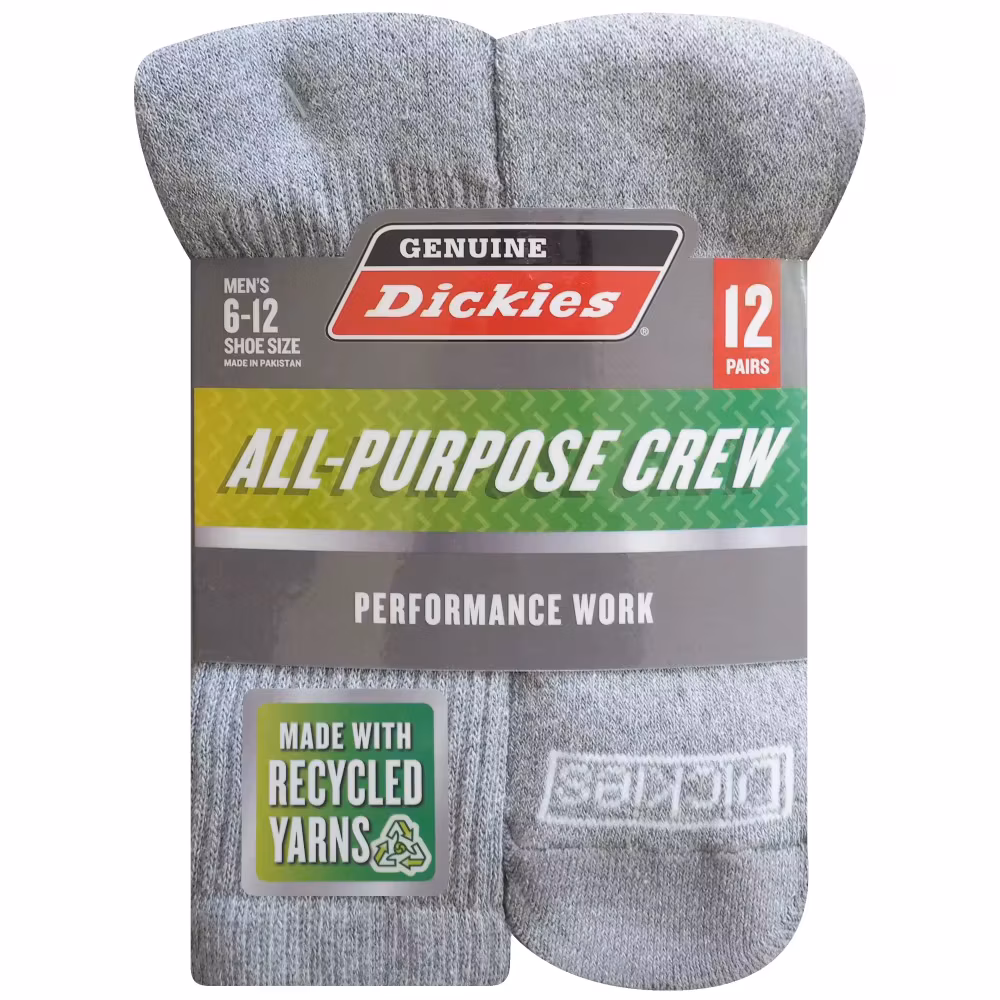 Work Crew Socks for Men 12 Pairs Light Grey Durable Comfortable Casual Outdoor Socks Size 6-12 Multipack