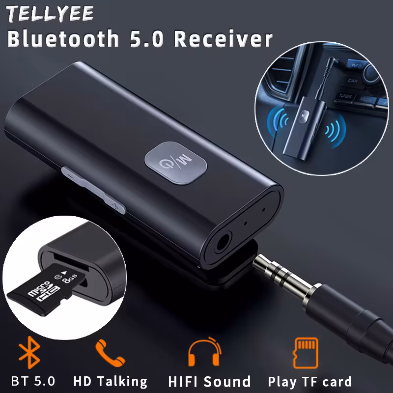 Bluetooth 5.0 Receiver Adapter Wireless Audio Adapter 3.5mm Aux/Aux Jack For Car PC Headphone Reciever Handsfree Support TF Card