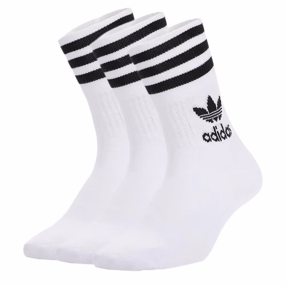 Adidas Trefoil Casual Socks for Men and Women: Mid-Calf, Breathable, Comfortable, White, 3-Pack GD3575