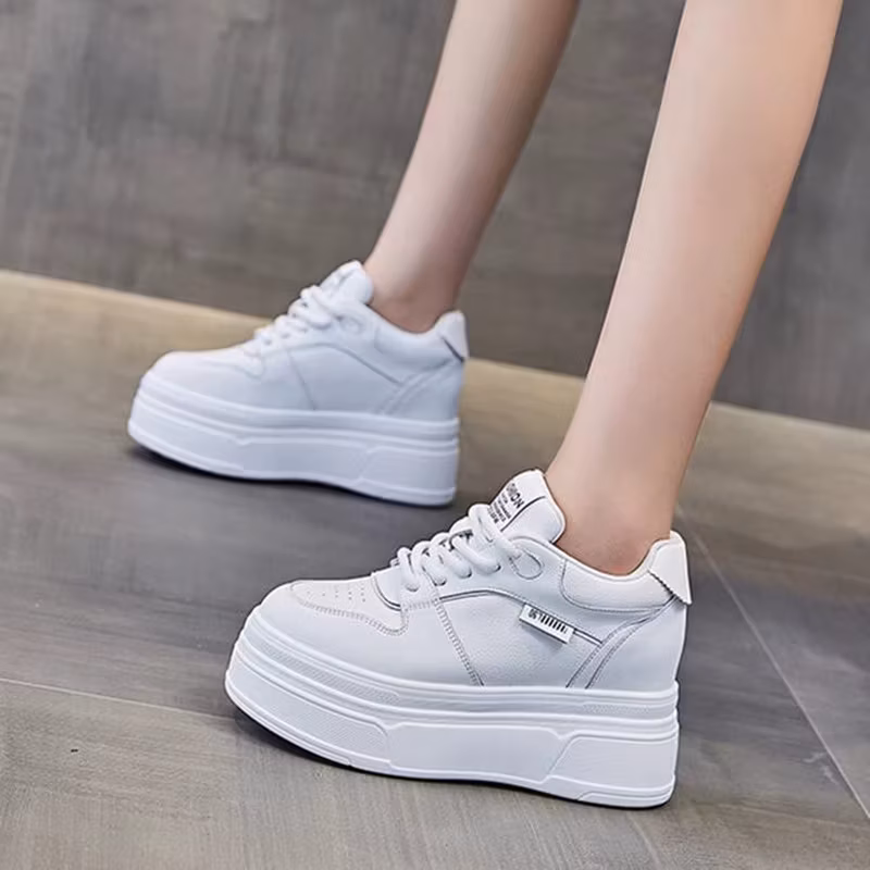 9CM Genuine Leather Brand Designer Summer Autumn Platform Women Casual Shoes Chunky Sneakers Running Walking Shoes 34- 40