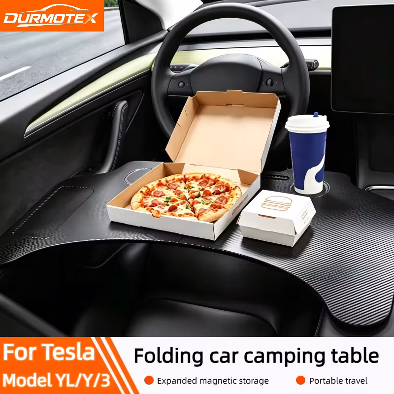 For Tesla Model 3/Y/YL - Carbon Fiber Steering Wheel Tray – Foldable Car Desk Portable Laptop Stand Office Table