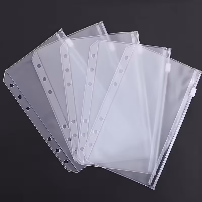A5/A6/A7 Binder Pockets Binder Zipper Folders for 6-Ring Notebook Binder Waterproof Pvc Leaf Pouch Document Filing Bags