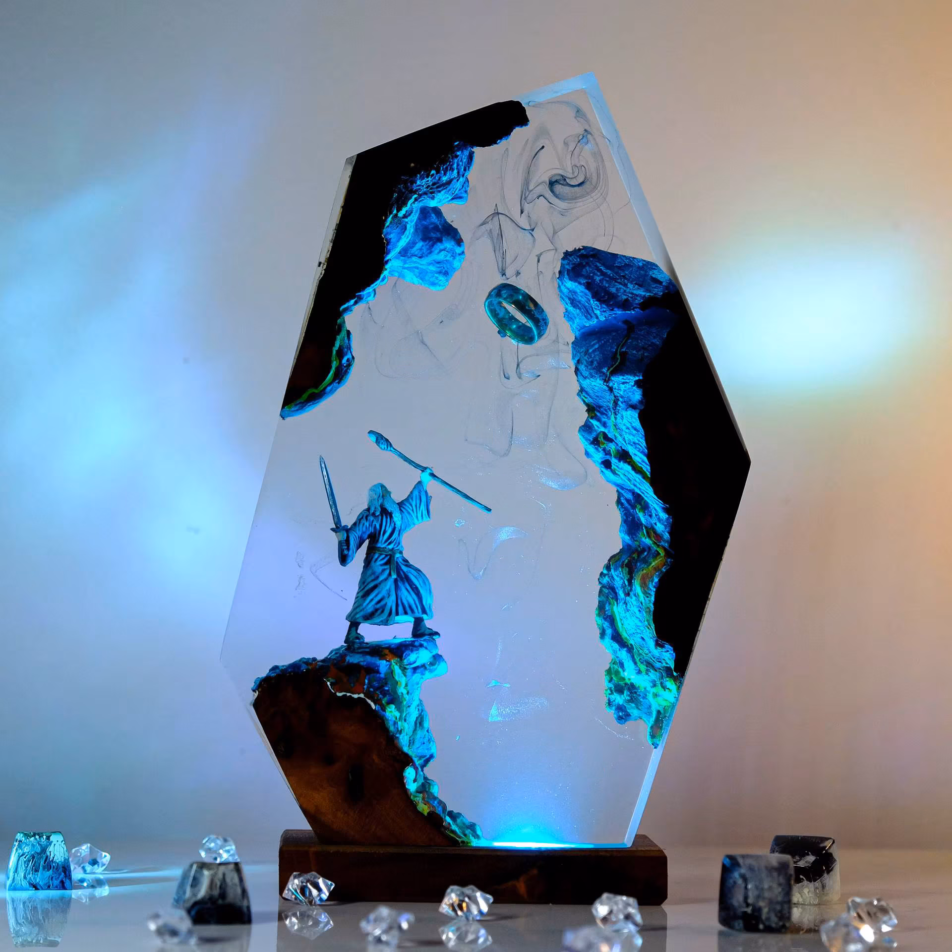 Movie Scence Figure Table Resin Lamp Magic Ring Colorful Night Light Customized Creative Artistic Desktop Home Decor Usb Charge