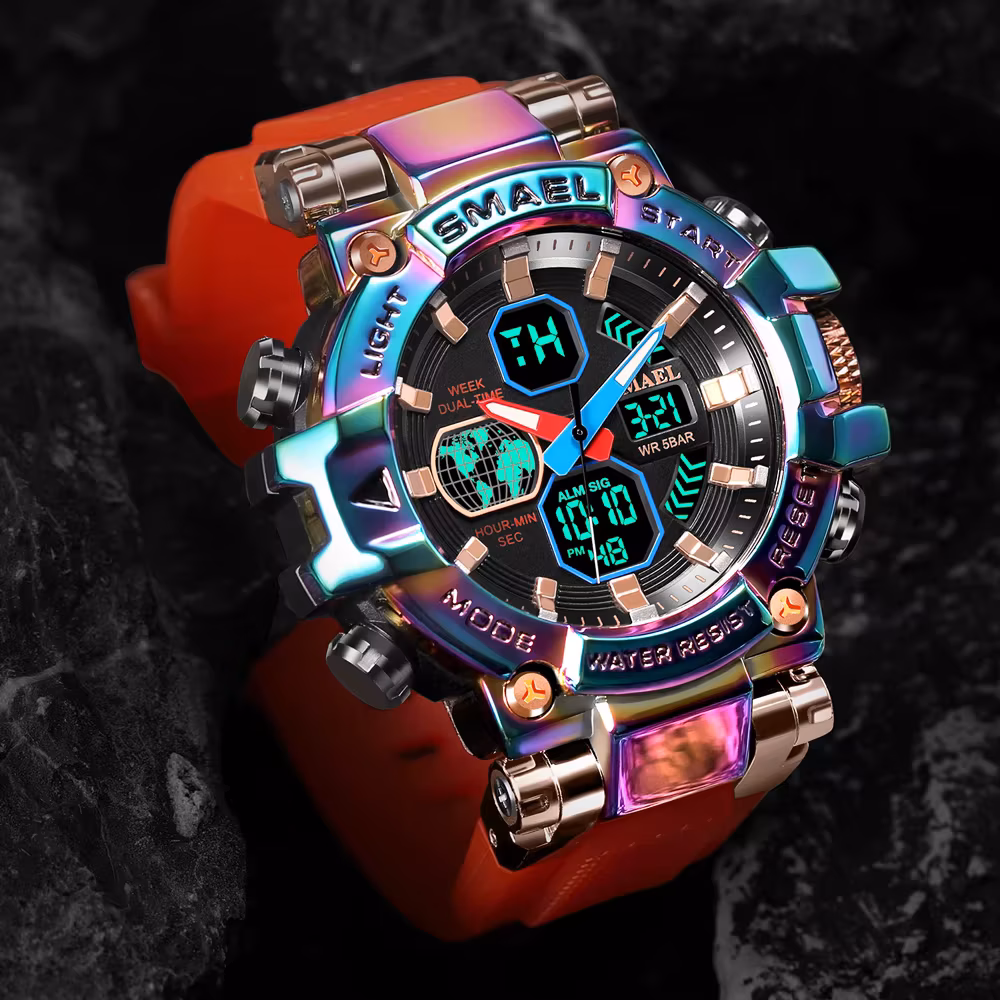 Colorful Quartz Watch for Men Smael Analog Digitals Sports Wristwatch Waterproof Multi Function Digital Military Watches Male