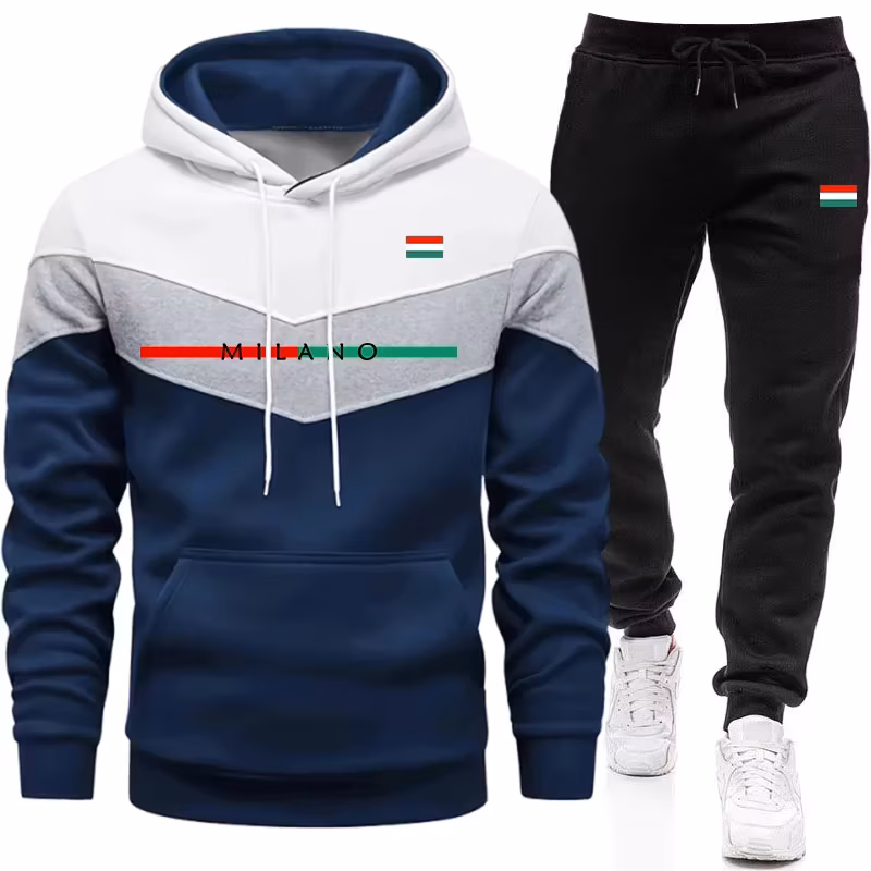 Quality Tracksuit for Man Casual Tri Color Splice Sweatshirt Outdoor Sports Jogging Clothing Autumn Winter Single Hoodies Pants
