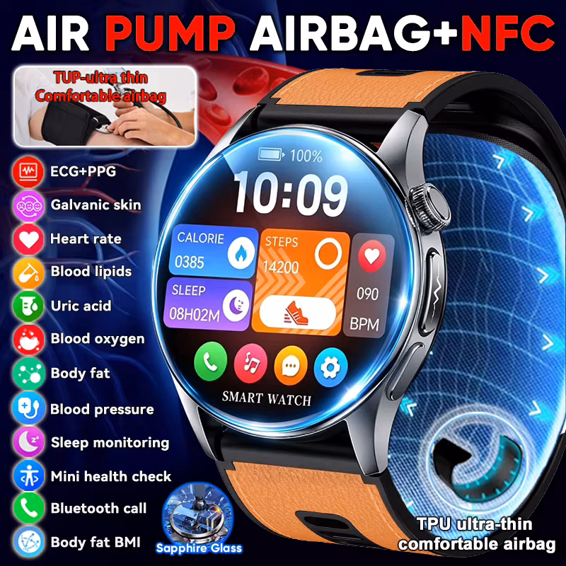 Accurate Blood Pressure Measurement Air pump airbag Smart Watch Ecg+Ppg Body analysis Uric acid Health Nfc Smartwatch