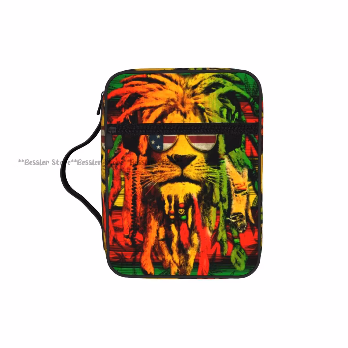 Bible Cover Carrying Book Case Church Bag Jamaica Lion Bible Protective with Handle Zipper Pocket Tablet Handbag