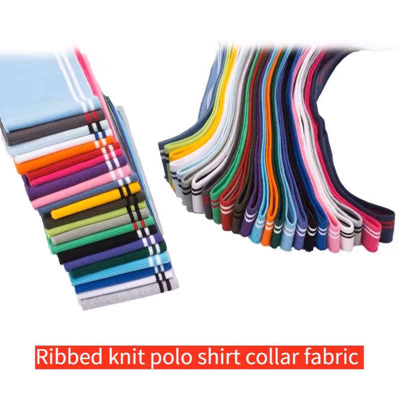 1*1 adult thin cotton knitted T-sleeve polo shirt collar threaded clothing fabric school uniform handmade Diy ribbed closure