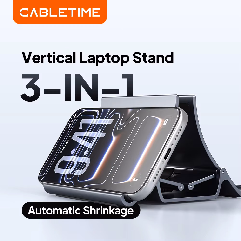 Cabletime Vertical Laptop Stand for MacBook Air/Pro Non-Slip Silicone Gravity Holder for iphone17/16 iPad Air/Pro Table