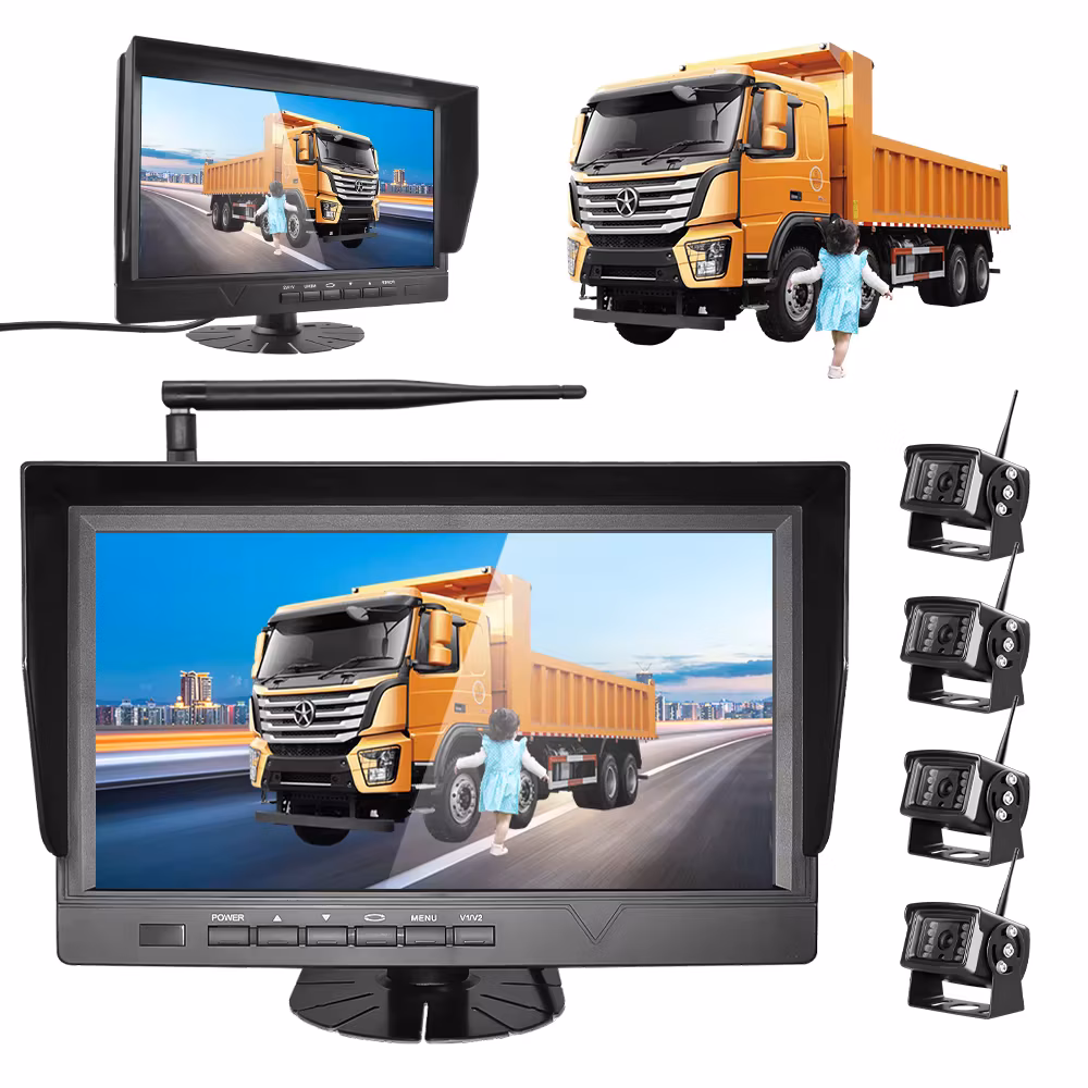 10 Inch Ahd 4 Channel Truck Dash Cam with Backup Camera, AI Bsd Waterproof Night Vision, Wireless Monitor for Caravan/RV/Bus