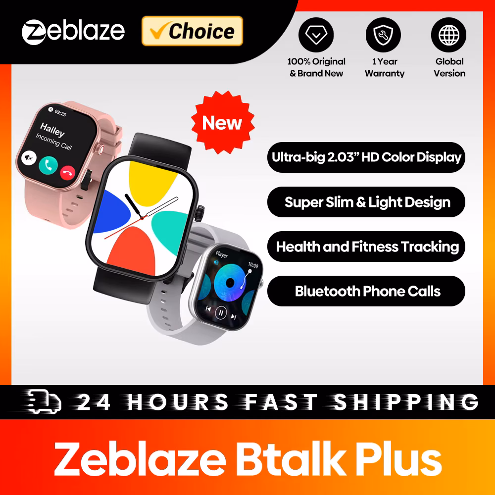 Zeblaze Btalk Plus Voice Calling Smartwatch 2.03'' HD Color Display Health and Fitness Tracking Smart Watch for Men Women