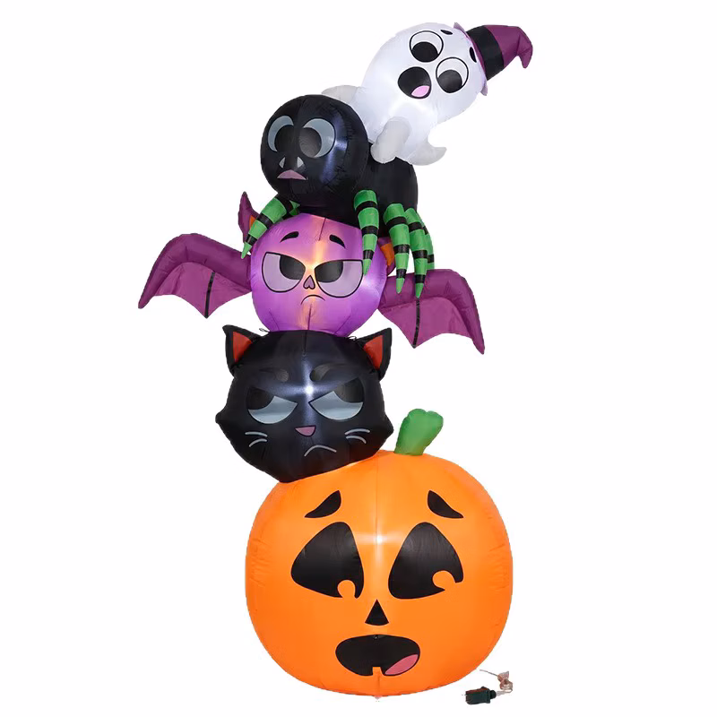 18m Halloween Inflatable Decorations Stacked Pumpkins Black Cat Bat Spider Ghost Led Lights Polyester Material for Yard Parties