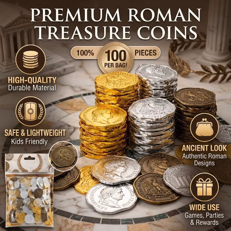 Ancient Roman Coin Replicas for Party Decor, Carnival Games, Halloween Costume Props, Ideal for Themed Events and Favor Bags.
