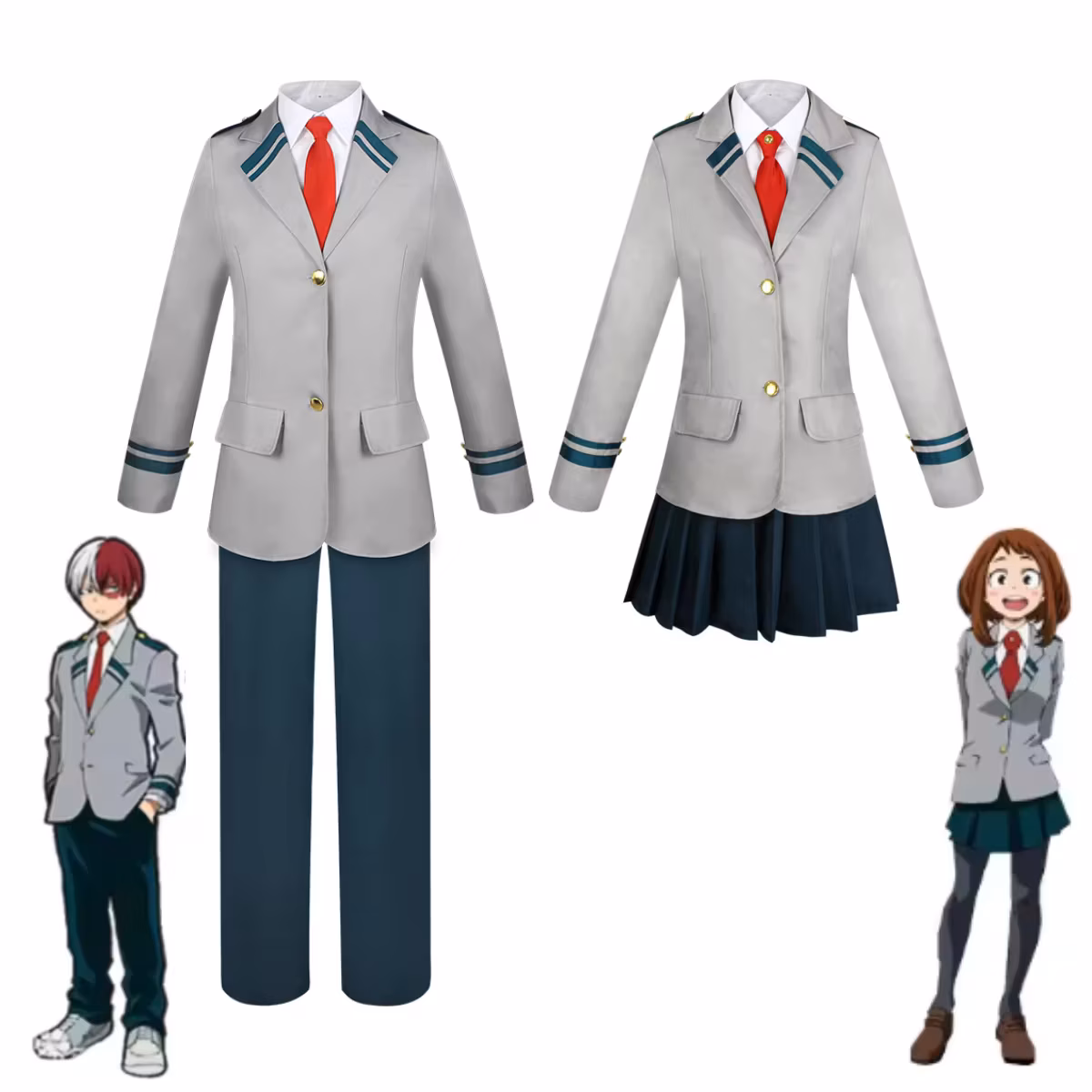 Anime My Hero Academia Shoto Todoroki Ochaco Uraraka Cosplay Costume School Uniform Wig Full Set Role Play Unisex Clothes