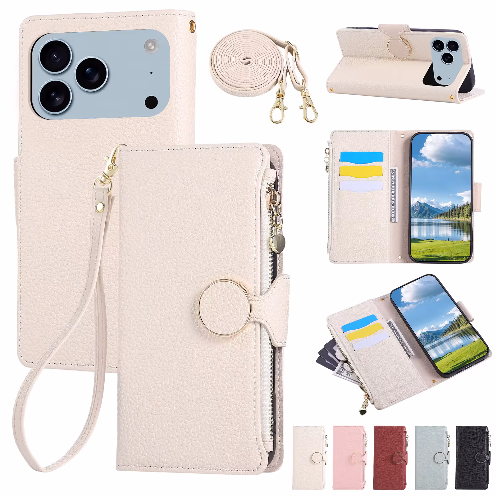 Crossbody Zipper Card Solt Wallet Leather Case For iPhone 17 Pro Max 16 15 14 13 12 11 Plus air 16E Long Lanyard Bag Book Cover