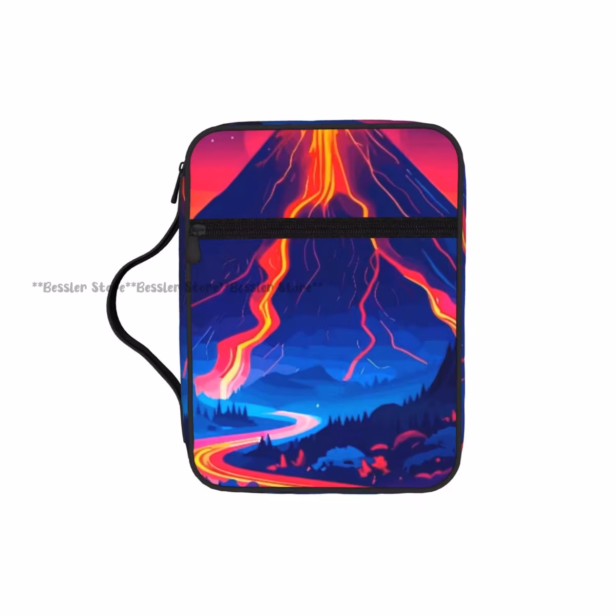 Bible Cover Carrying Book Case Church Bag Volcanic Landscape Eruption Bible Protective with Handle Zipper Pocket Tablet Handbag