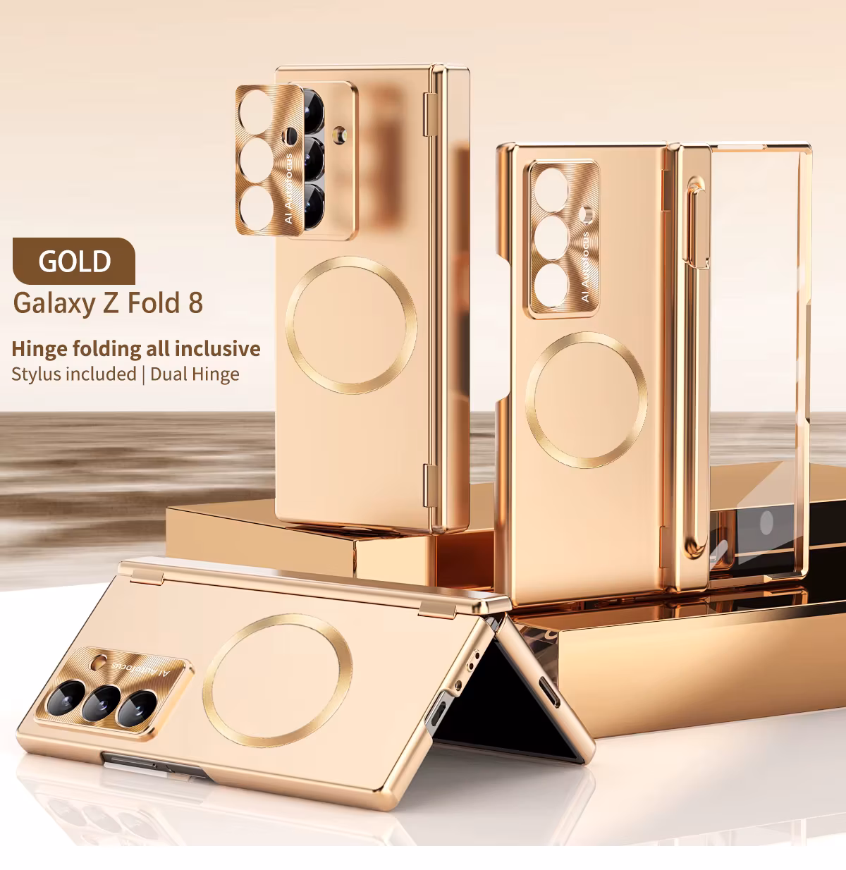 Wireless Charging Magnetic with Tempered Film Pen Slot with Pen Phone Case for Samsung Galaxy Z Fold 8 7 6 5 Fold8 Ultra Cover