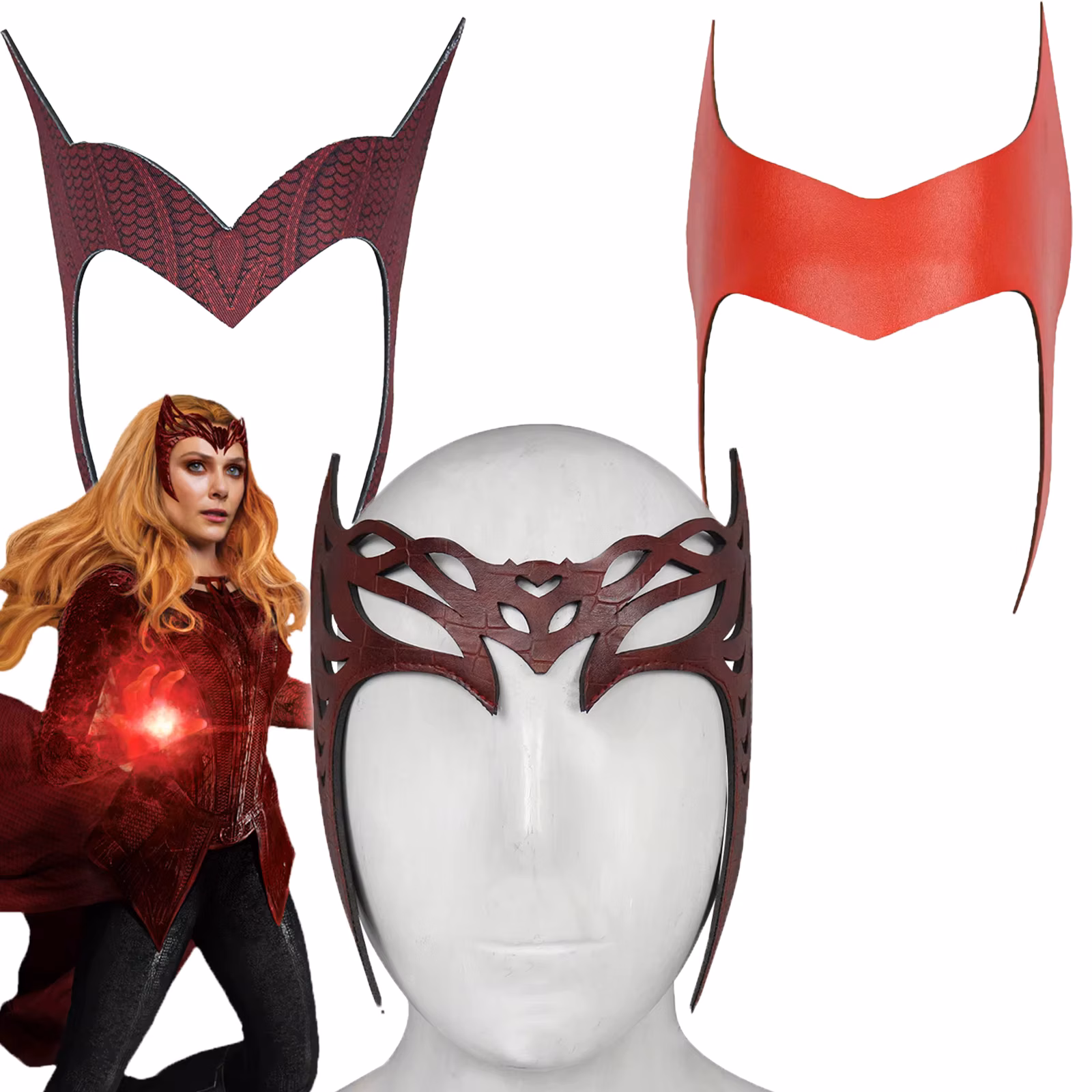 Superhero Scarlet Witch Cosplay Headband Mask Leather Headwear Face Cover Halloween Costumes Party For Adult Cosplay Props