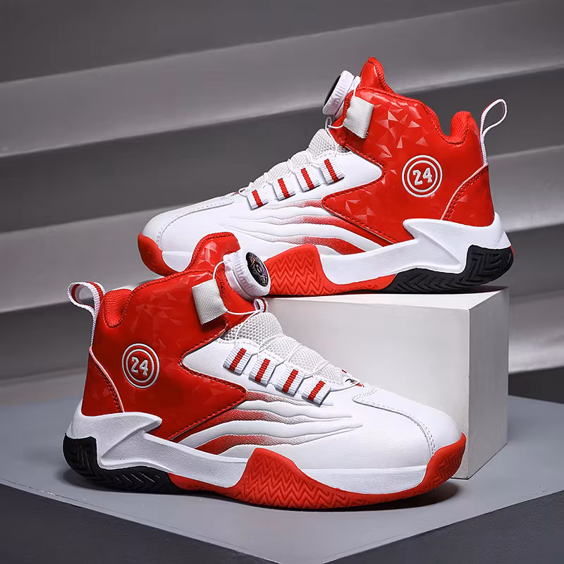Children Basketball Sports Shoes Swivel Button Casual Shoes Four Seasons Kids Mesh Sneaker Non-slip Boys Girls Outdoor Training