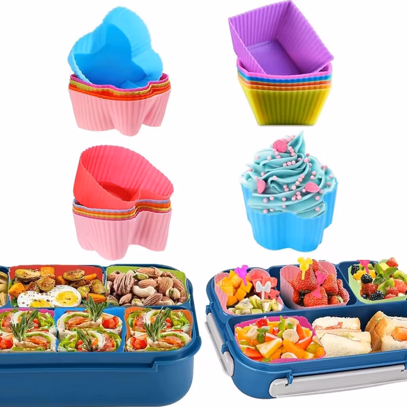 8 Pcs Silicone Lunch Box Dividers, Multi-use Baking Tools, Food Separator for Kids Students Bento Box & Cake Molds