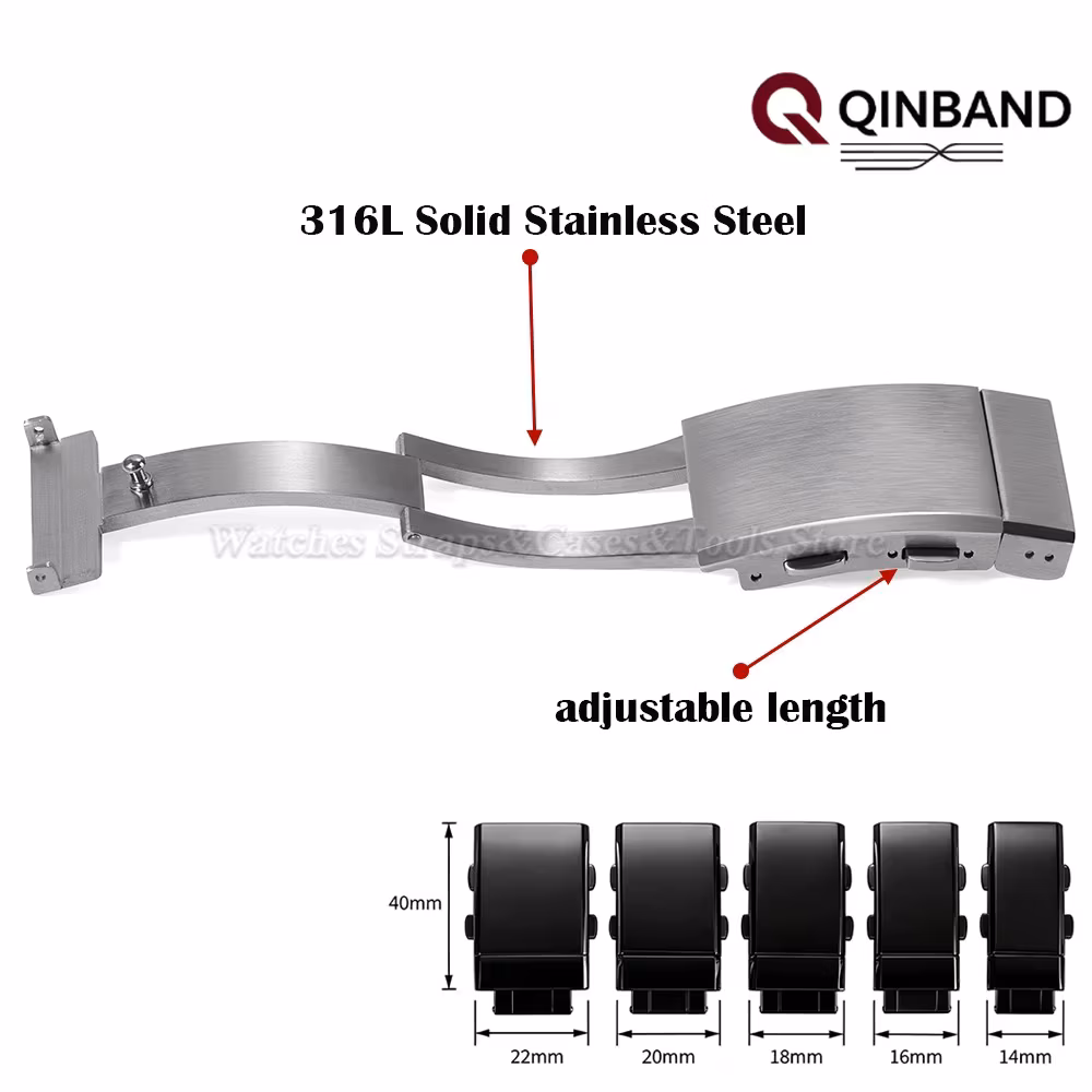 316L Solid Stainless Steel Watch Buckle 14mm16mm 18mm 20mm 22mm Double Press Fold Watch Clasp Extendable Metal Buckle for Seiko