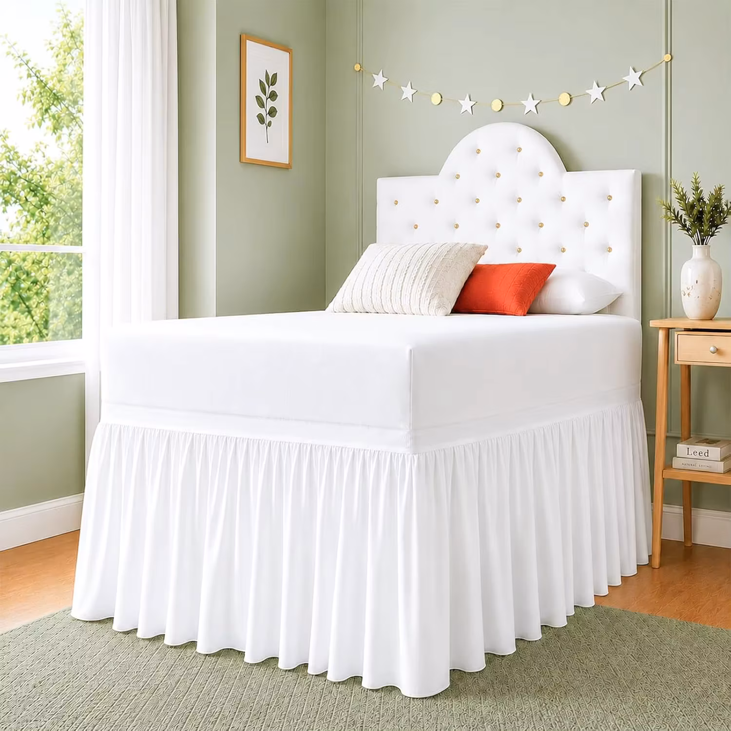 Dorm Room Bed Skirt Twin XL, White Microfiber Dust Ruffle, 32 Inch Drop, Fits Standard College Beds 39 x 80, Under Bed Storage C
