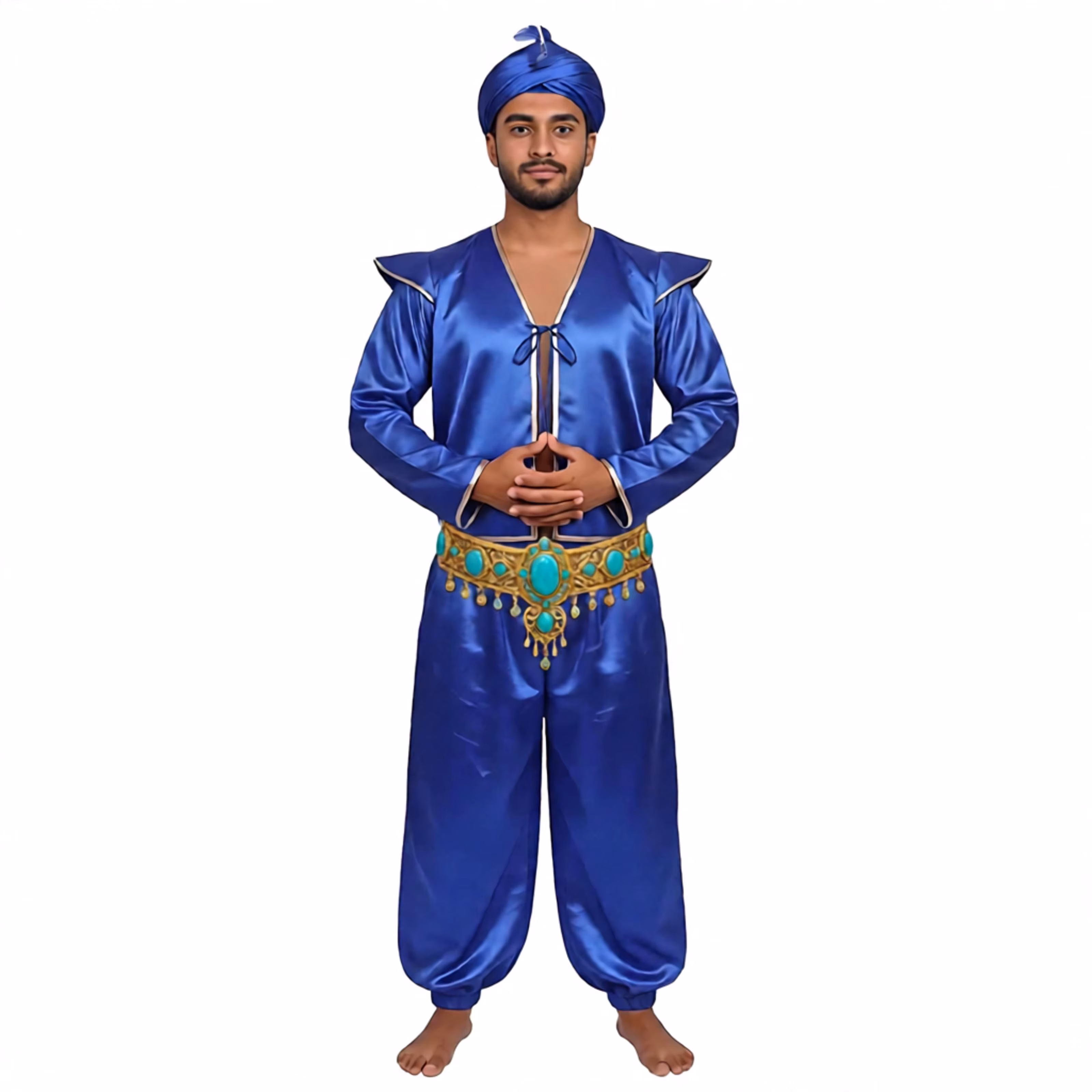 Men Arabian Prince Cosplay Outfit Fly Sleeve Metallic Trim Satin Vest with Short Pants for Halloween Carnival Medieval Costume