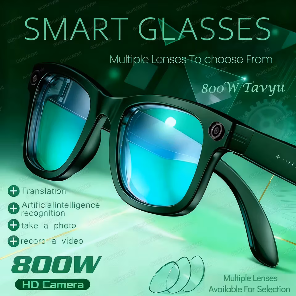 New 800W AI Smart Glasses Camera AI Translation Voice Bluetooth Call WiFi 4K HD Waterproof Anti Blue Light Man Women Glasses