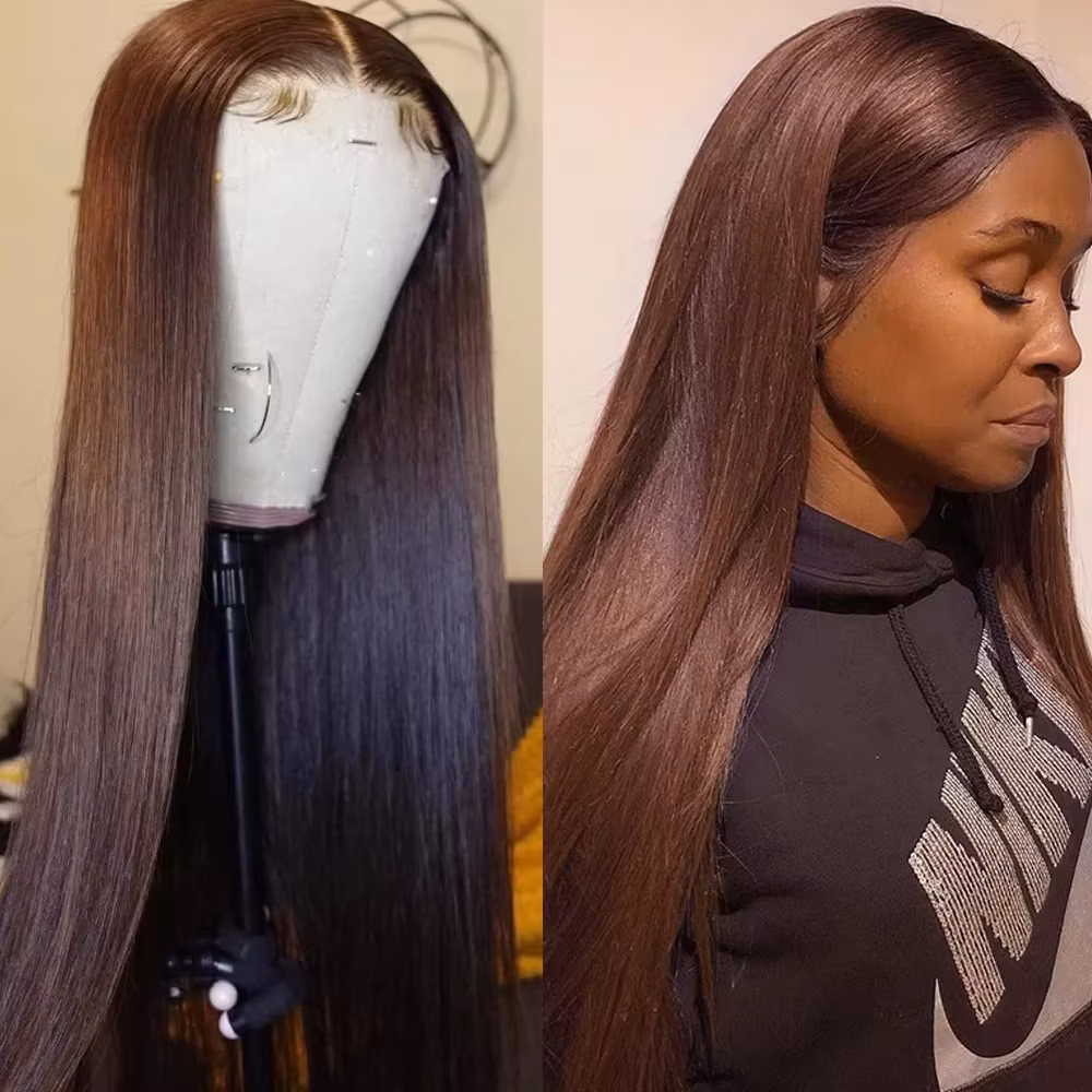 Chocolate Brown 13X6 Straight Human Hair Wigs 13X4 Hd Lace Frontal Wig 220 Density Colored Pre Plucked Brazilian Lace Front Wig