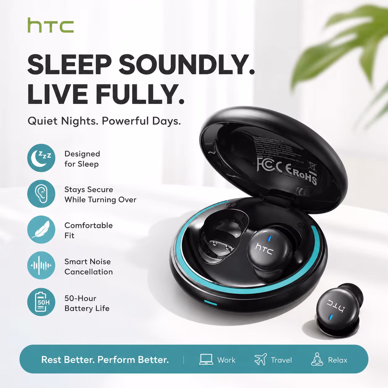 Htc NE92 Wireless Bluetooth 6.0 Sleep Earbuds In Ear Headphones Mini Invisible Earbuds 30H Playtime Comfortable Secure Fit Side Sleep Earphones HiFi Stereo Sound Noise Isolation for Sleeping Travel Office Relaxation Compatible with iOS Android