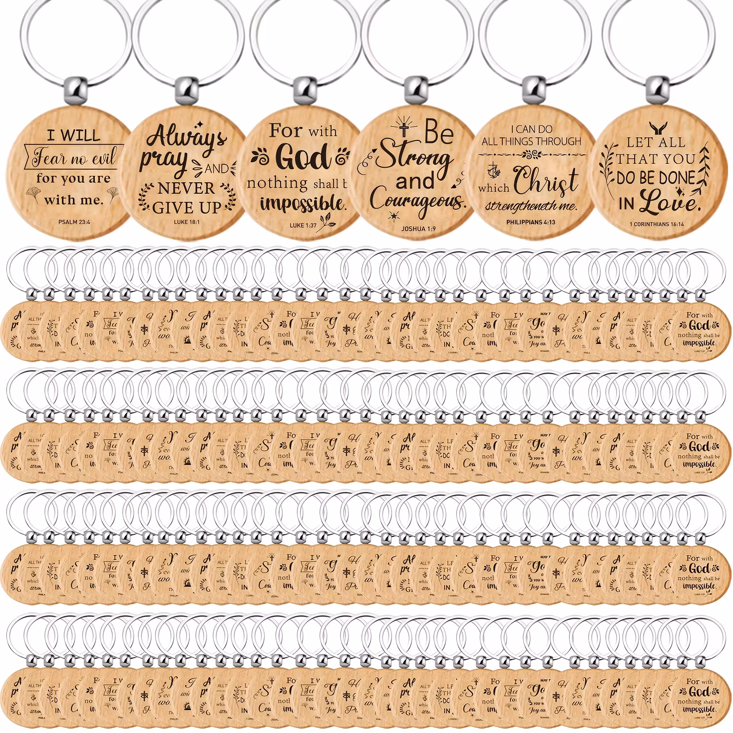 100-Pack Wooden Bible Scripture Keychains – Inspirational Religious Gift for Teachers, Graduates & Students | Festive Holiday & Christmas Keepsake for Men, Women, Teens