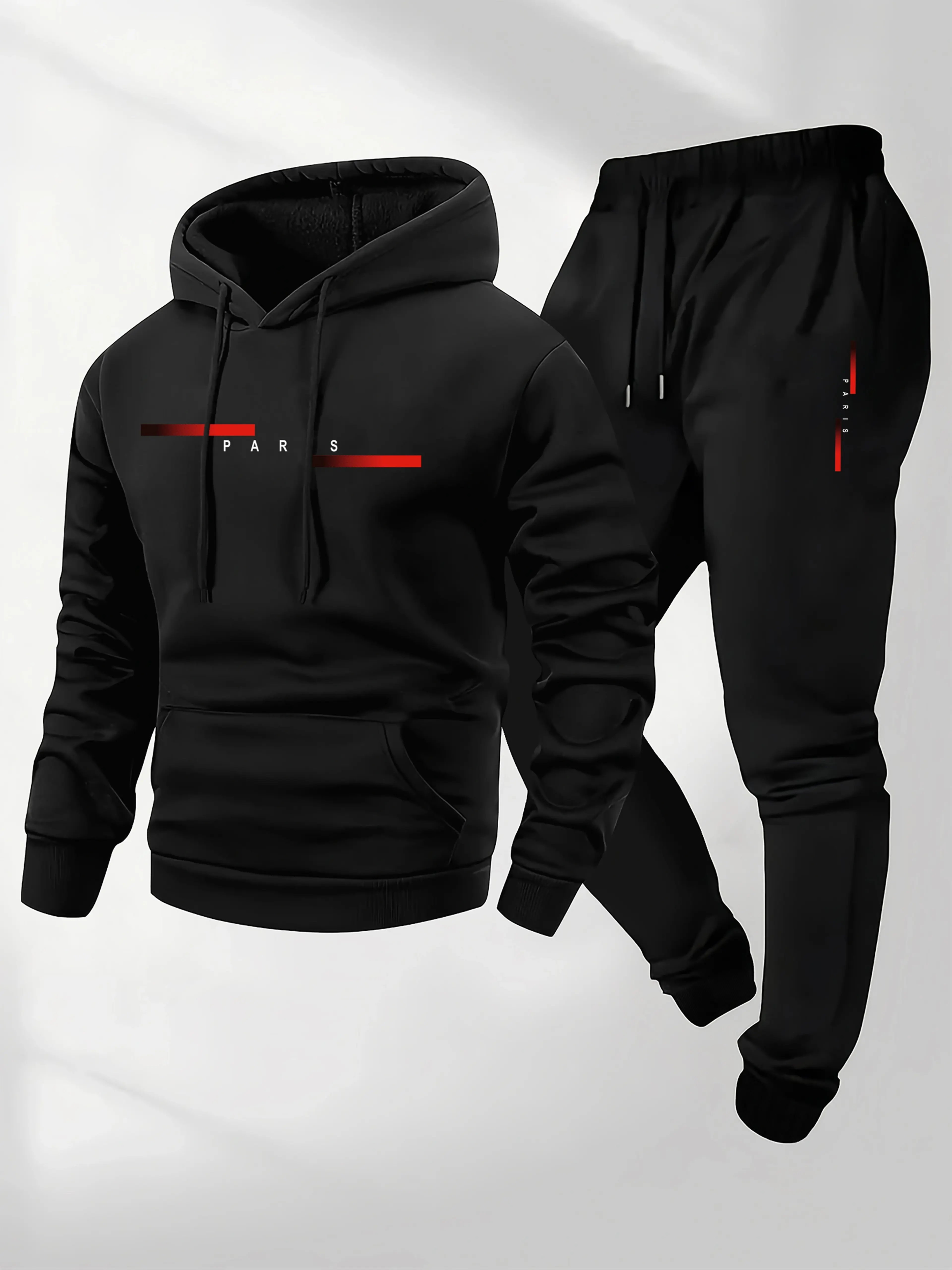 Letter printed sportswear set men's hooded sweatshirt long pants set spring and autumn winter warm suit