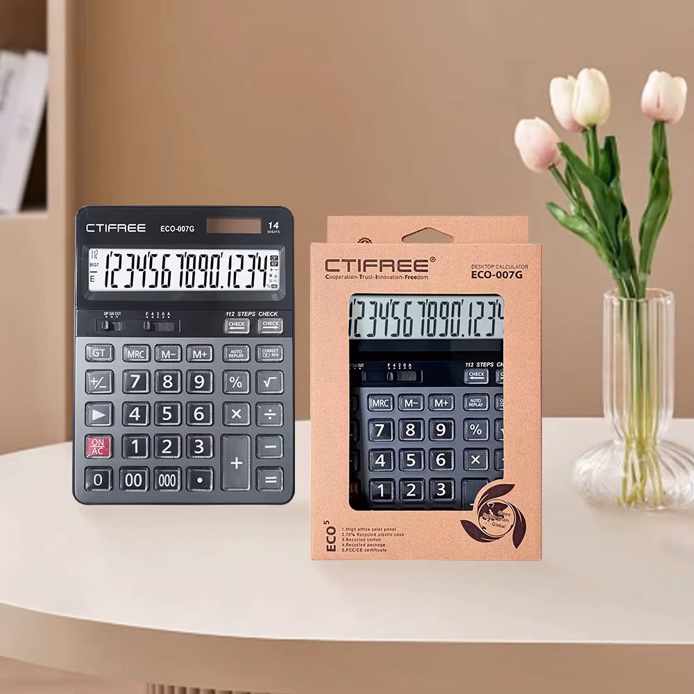 14 Digit Large Solar Power and Lcd Display Big Button Calculator 112 Steps Check and Correct Function Suitable for Office